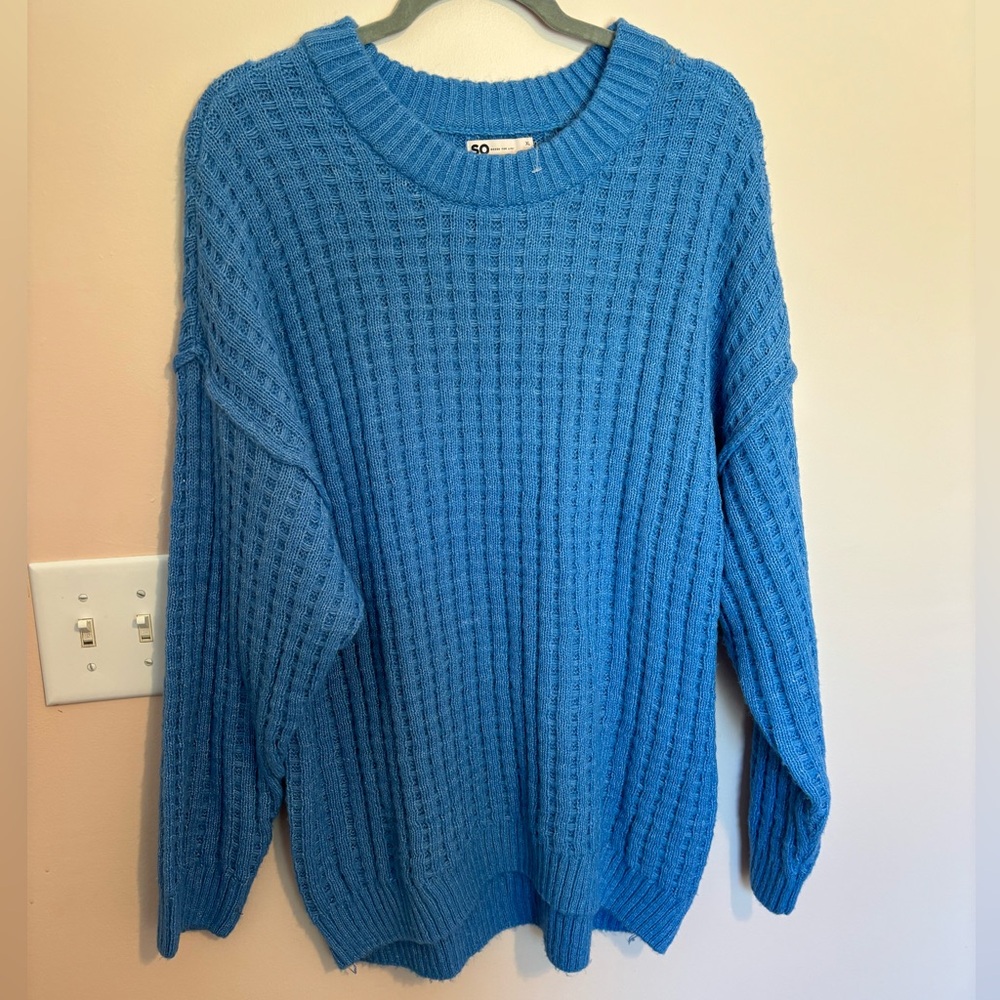 Blue sweater waffle knit long sleeve XL SO